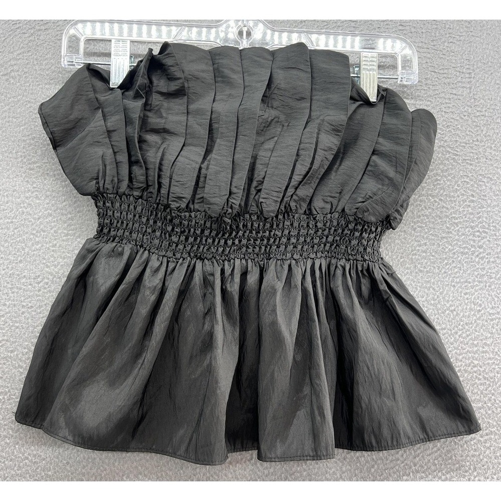 Miou Muse Tube Top Women's Small Black Pleated Ruffle Strapless Peplum